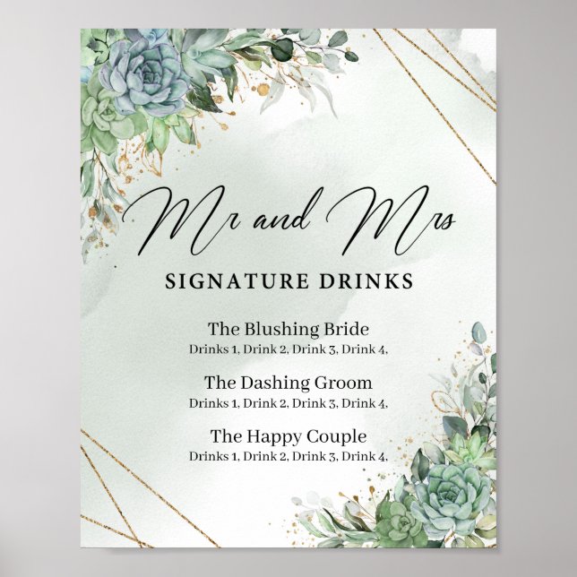Poster Succulents Mr and Mrs signature drinks sign (Devant)