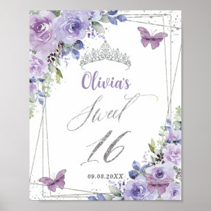 Poster Sucré 16 Papillons Lilac Floral Argent Lilac