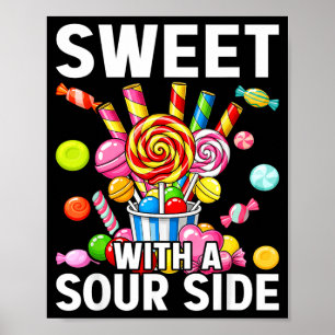 Poster Sucré avec un côté aigre drôle patch de bonbons dé