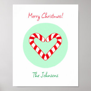 Poster Sucre de canne de coeur de Noël minimaliste modern