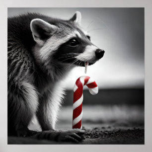 Poster Sucre de canne de Noël Raccoon II