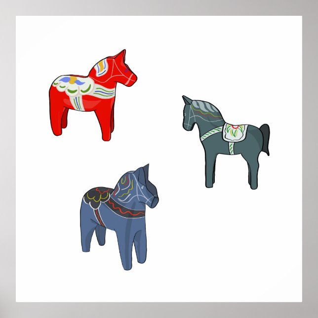 Poster Suède Dala Horse Dalecarlian suédois (Devant)