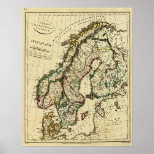 Poster Suède, Danemark, Norvège, avec des limites définie