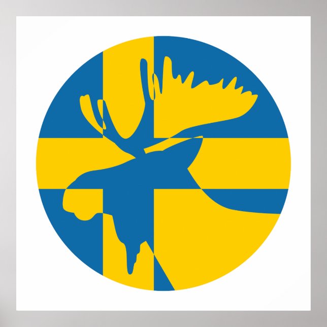 Poster Suède Moose Suède Drapeau animal national suédois (Devant)