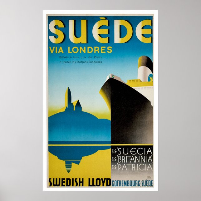Poster Suede Suède Vintage Ship Advertisement (Devant)