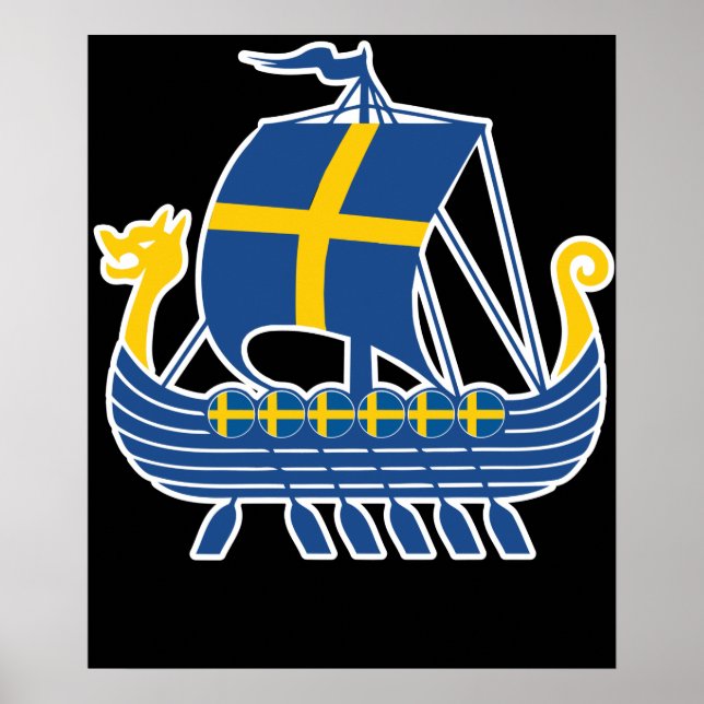 Poster Suède Viking Ship Cadeau Valhalla Swedish Viking (Devant)