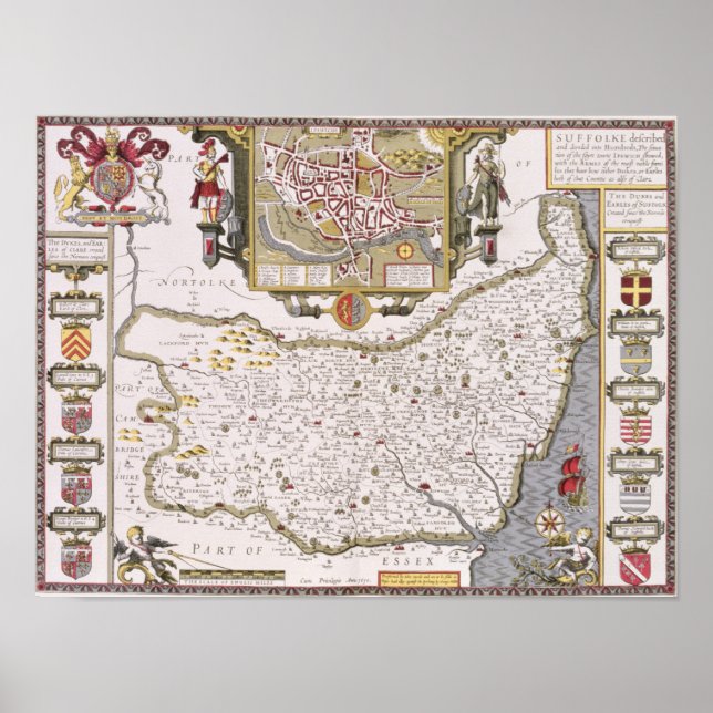 Poster Suffolk et la situation d'Ipswich (Devant)