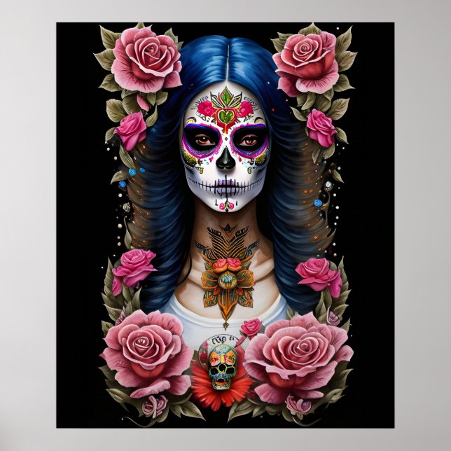 Poster Sugar Skull Art - Femme traditionnelle (Devant)