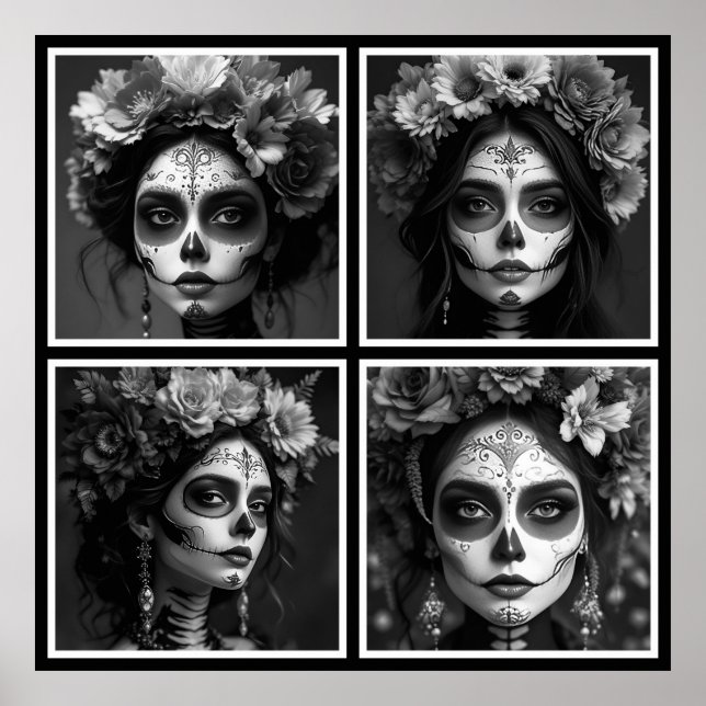 Poster Sugar Skull Black and White  (Devant)