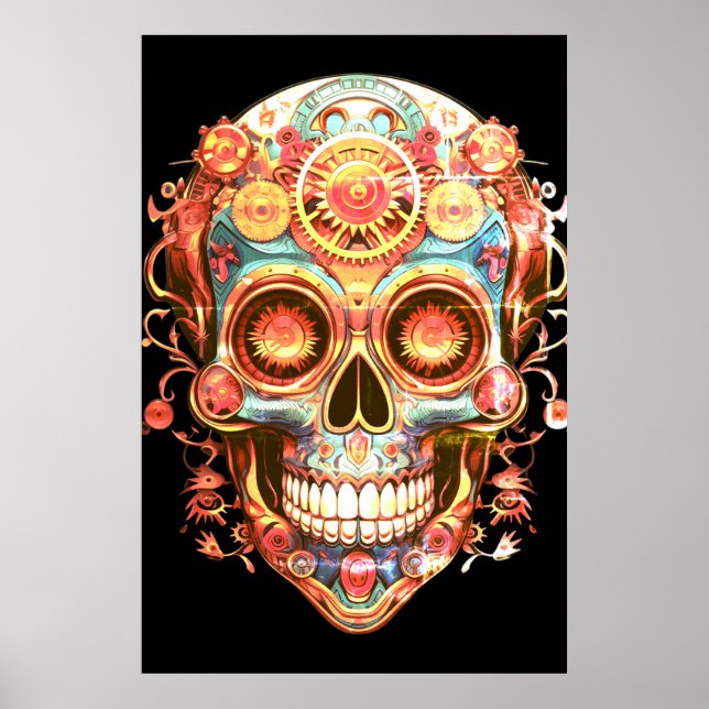 Poster Sugar Skull Images Bright Smiling Guy on a Wall (Devant)