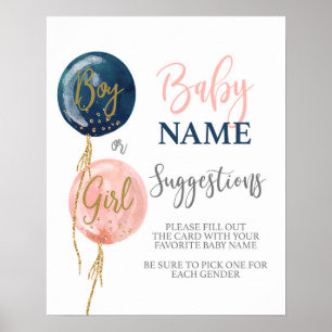 Poster Suggestions de nom de bébé Révélation de genre