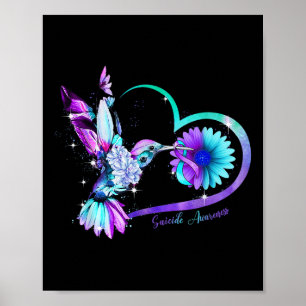 Poster Suicide au ruban pourpre du coeur de tournesol de 