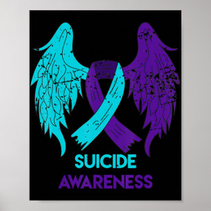 Poster Suicide Awareness Wings And Ribbon Teal And Purpl