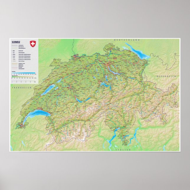 Poster " Suisse : 2018/aujourd'hui - Carte routière détai (Devant)