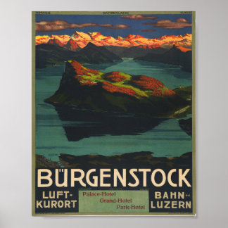 Poster Suisse Burgenstock Luft-Kurort Bahn Luzern