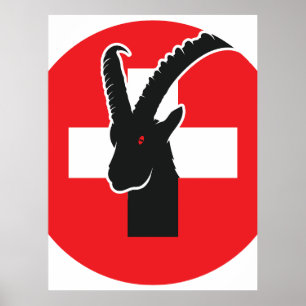 Poster Suisse Ibex : drapeau national suisse des animaux