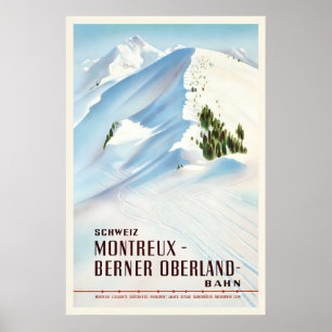 Poster Suisse Montreux Berner Oberland Ski Vintage