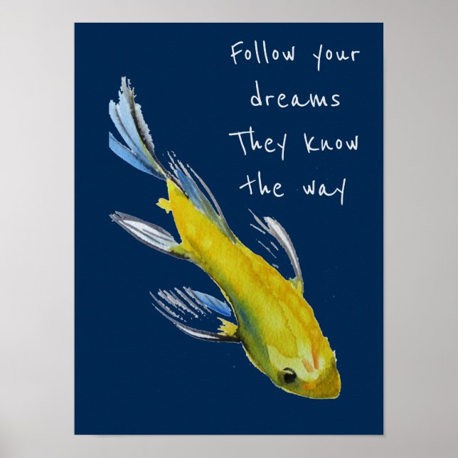 Poster Suivez vos rêves citation Jaune Japonais Koi (Devant)
