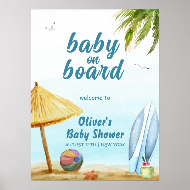 Poster Summer Beach Surboard Baby shower Bienvenue (Devant)