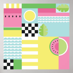 Poster Summer fruit design, colorful mosaic pop art