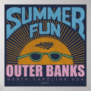 Poster Summer Fun OBX Bancs extérieurs Caroline du Nord V