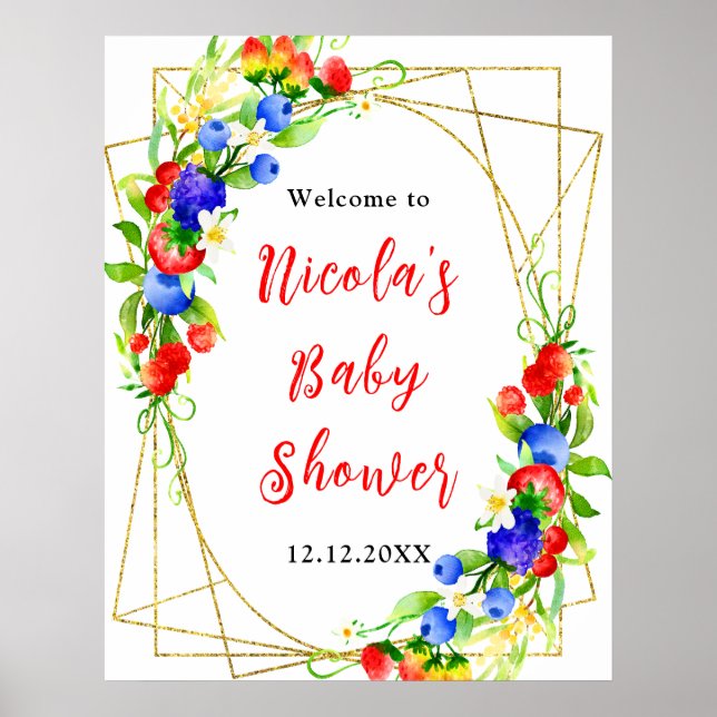 Poster Summer Mixed Berries Baby Shower Welcome (Devant)