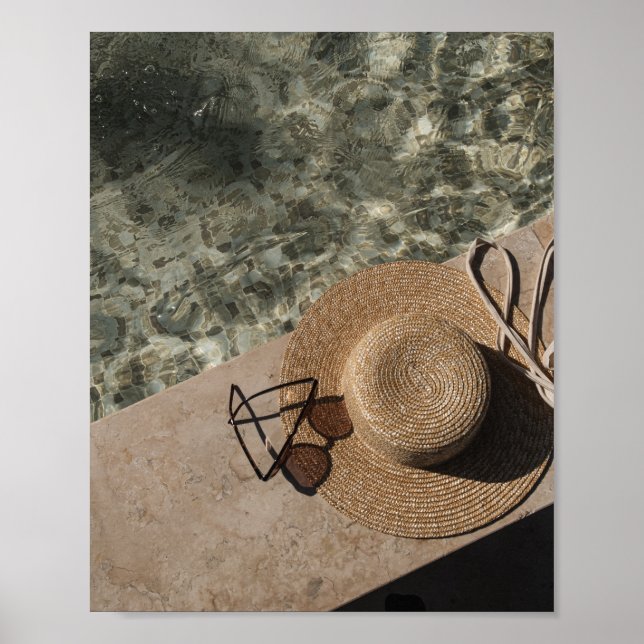 Poster Summer Poolside Aesthetic Straw Hat  (Devant)