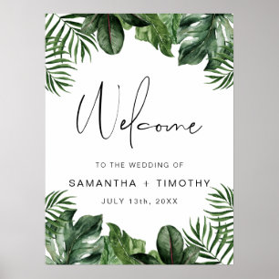 Poster Summer Tropical Feuille Portrait Mariage Bienvenue