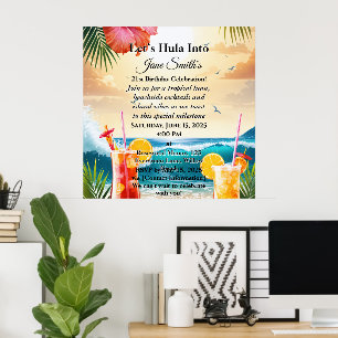 Poster Summer Tropical Luau Beach Party 21e anniversaire