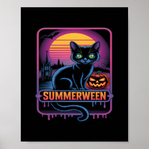 Poster Summerween Chat noir Citrouille Retro Halloween Ar