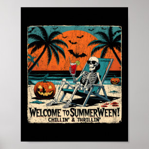 Poster Summerween Skeleton Beach Halloween Art tropical 1