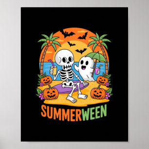 Poster Summerween Skeleton Ghost Beach Halloween Fu