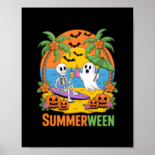 Poster Summerween Skeleton Ghost Beach Halloween Fu