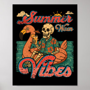 Poster Summerween Vibes Skeleton Flamant rose Flotte été