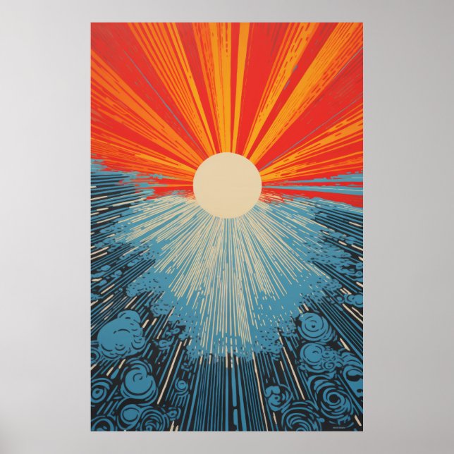 Poster Sun Closeup Water Mosaic - Linocut Imprimer l'affi (Devant)