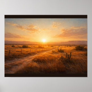 Poster Sun flare over empty prairie