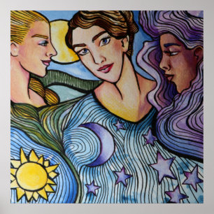 Poster Sun Moon Stars Art féminin