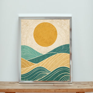 Poster Sun Over Rolling Hills & Waves