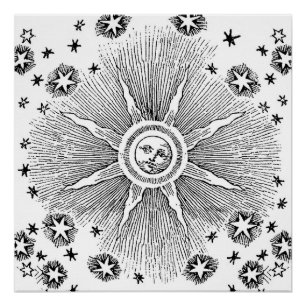 Poster Sun Stars Antique Nuit Ciel Médiéval Zodiac
