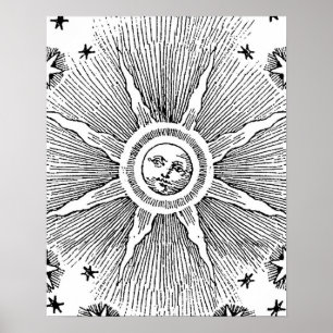Poster Sun Stars Antique Nuit Ciel Médiéval Zodiac