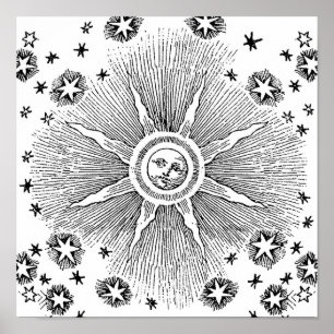 Poster Sun Stars Antique Nuit Ciel Médiéval Zodiac