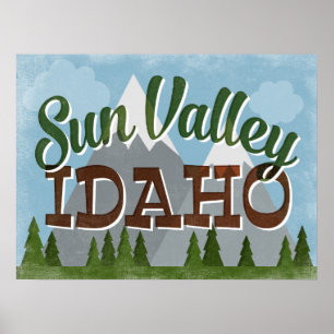 Poster Sun Valley Idaho Amusants Retro Snowy Mounts