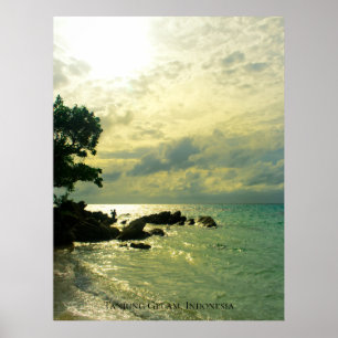 Poster Sunbeam Sunset Sky Beach Twilight Travel Indonésie