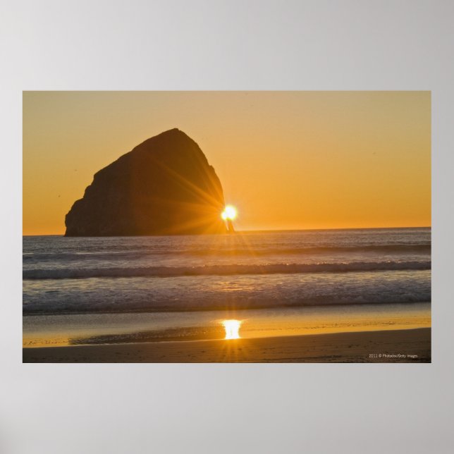Poster Sunburst Et Haystack Rock Au Cap Kiwanda (Devant)