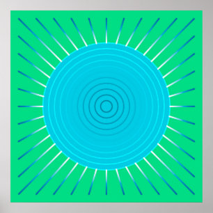 Poster Sunburst géométrique moderne - bleu et vert Jade