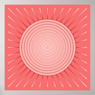 Poster Sunburst géométrique moderne - Coral profond rose