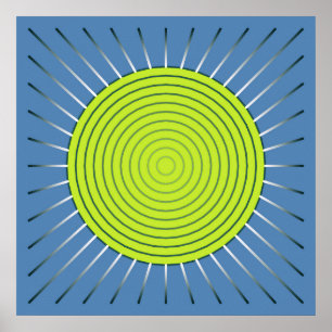 Poster Sunburst géométrique moderne - Lime et bleu Denim