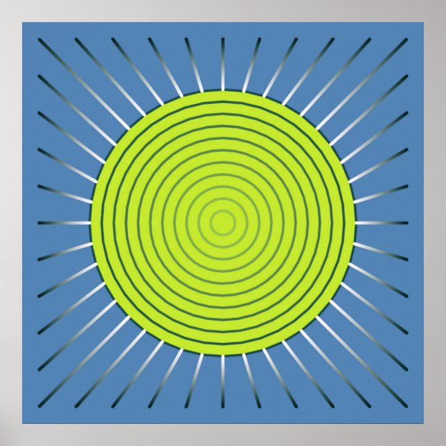 Poster Sunburst géométrique moderne - Lime et bleu Denim (Devant)
