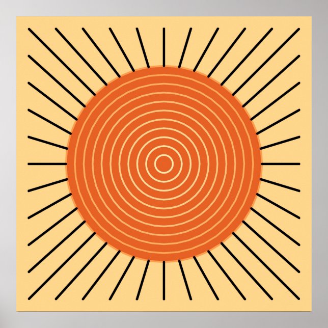 Poster Sunburst géométrique moderne - Mandarin Orange (Devant)
