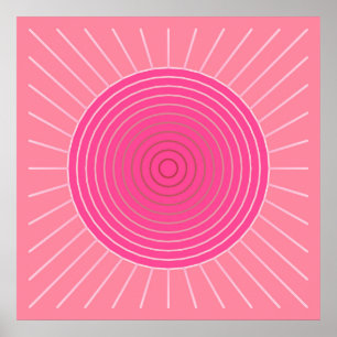 Poster Sunburst géométrique moderne - Tons de Coral rose